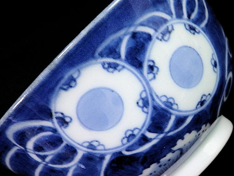 古伊万里　染付　鼓に調緒の図　蓋茶碗　江戸期　E213AS-CHl