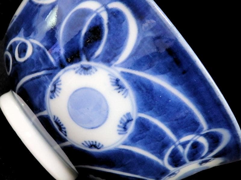 古伊万里　染付　鼓に調緒の図　蓋茶碗　江戸期　E213AS-CHl