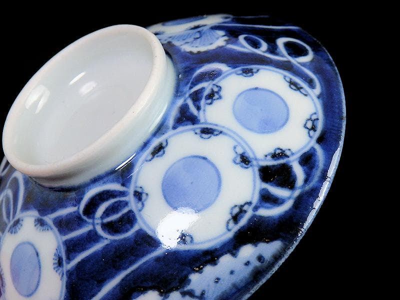 古伊万里　染付　鼓に調緒の図　蓋茶碗　江戸期　E213AS-CHl