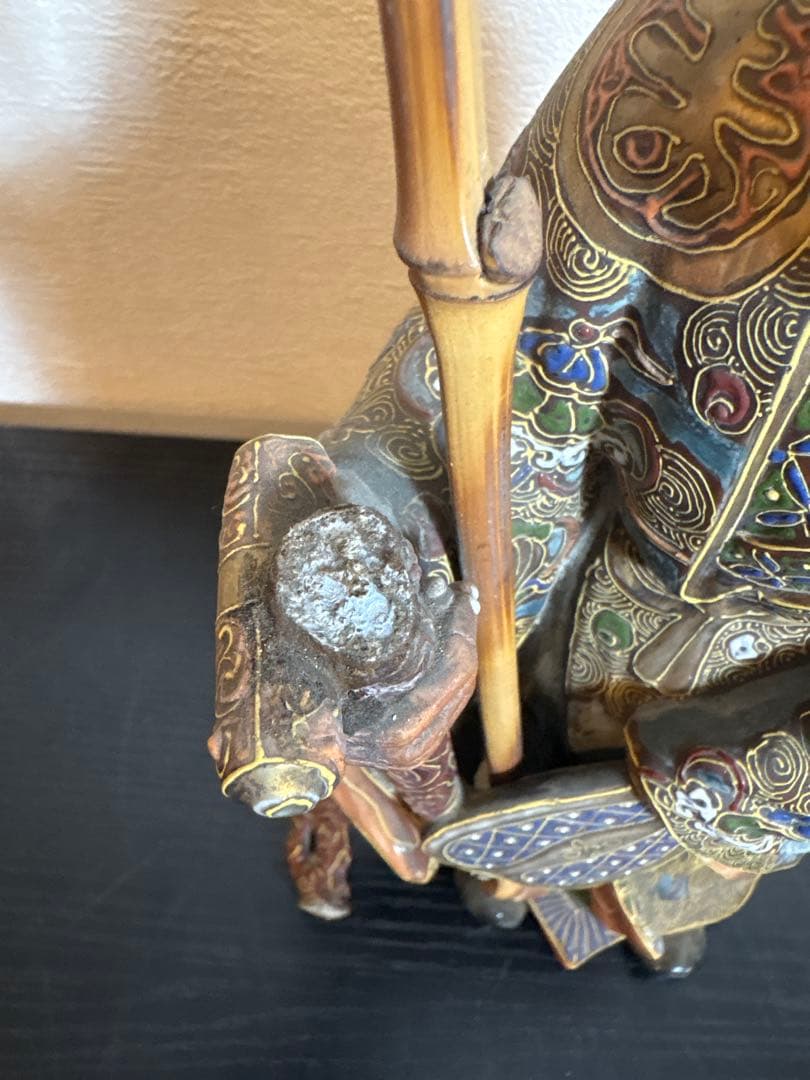 中国美術 色絵人物像 老人 置物 陶磁器 アンティーク