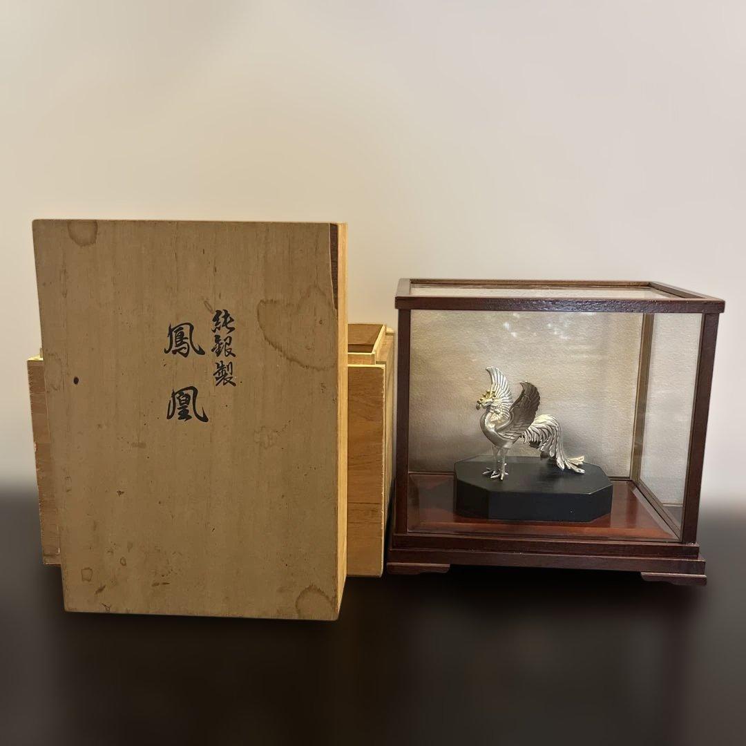 純銀製　鳳凰彫刻　木製ケース付き　共箱　送料無料