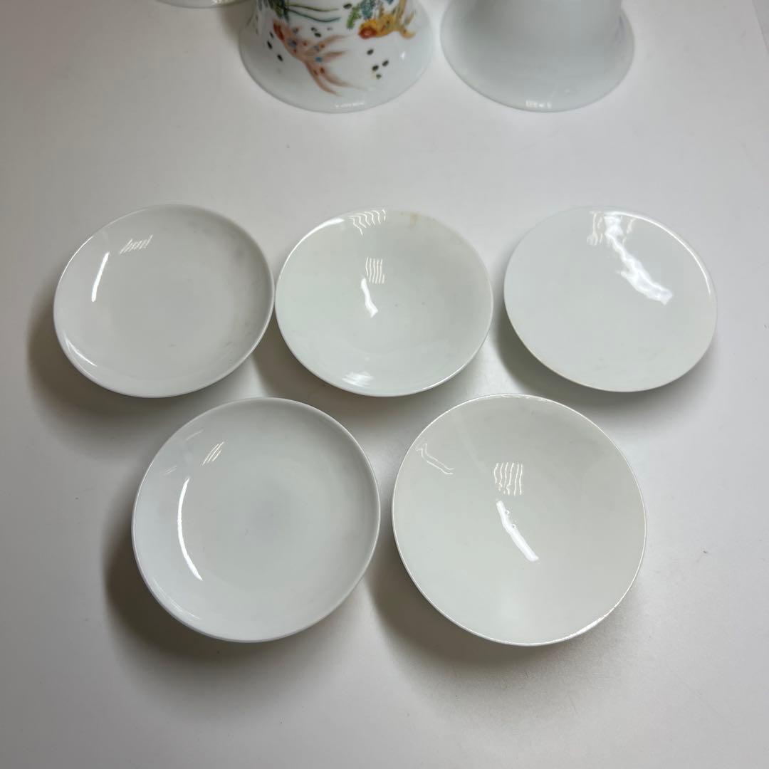 中国美術　粉彩蓋茶碗5客　口径約9㎝　東Y8-0204☆2Fタトチ