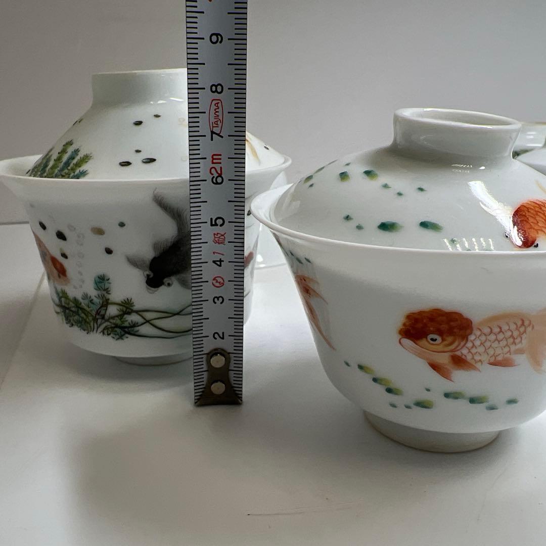 中国美術　粉彩蓋茶碗5客　口径約9㎝　東Y8-0204☆2Fタトチ