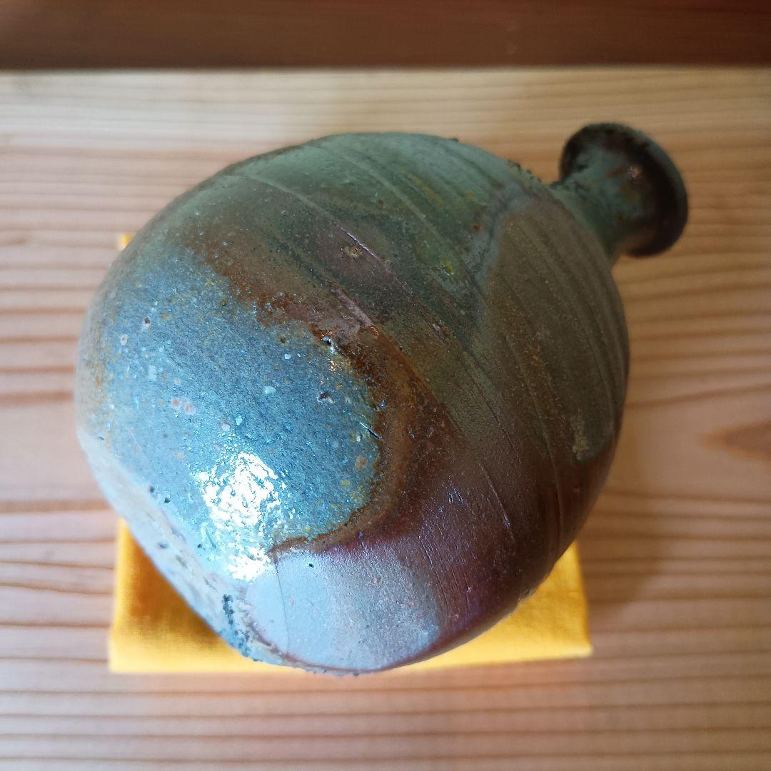 人間国宝 藤原雄 作 備前　徳利　共箱　共布　栞　窯変　青備前　最上位作