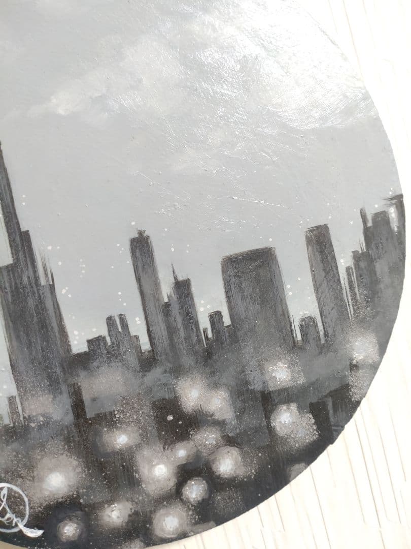 風景画/油絵【湿音】1点物の原画◆作者サイン入り/都会の油彩画