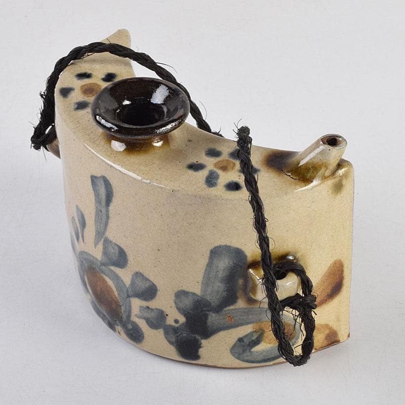 沖縄　琉球焼　壺屋焼　小橋川製陶所　仁王窯造　花文　抱瓶　共箱　C　8899