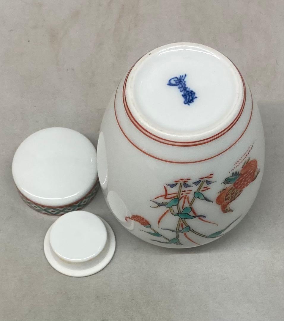 B442s「錦 粟鶉文茶壷」十三代酒井田柿右衛門作　共箱　重要無形文化財　煎茶