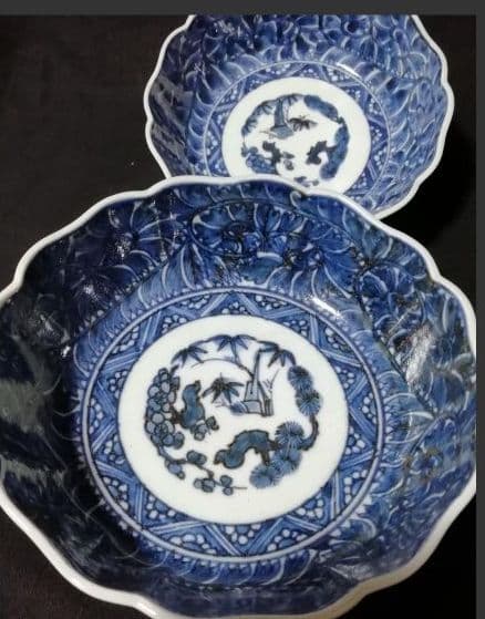 骨董　古伊万里(シダ唐草紋)なます皿4枚