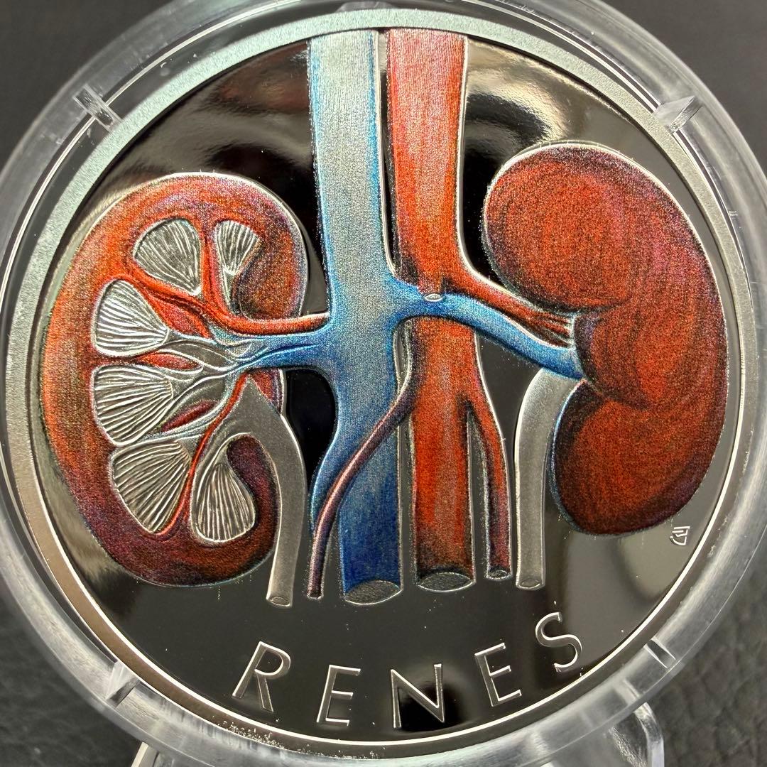 銀貨 プルーフ カラー 純銀 人体の仕組み 腎臓 1オンス 1oz COA