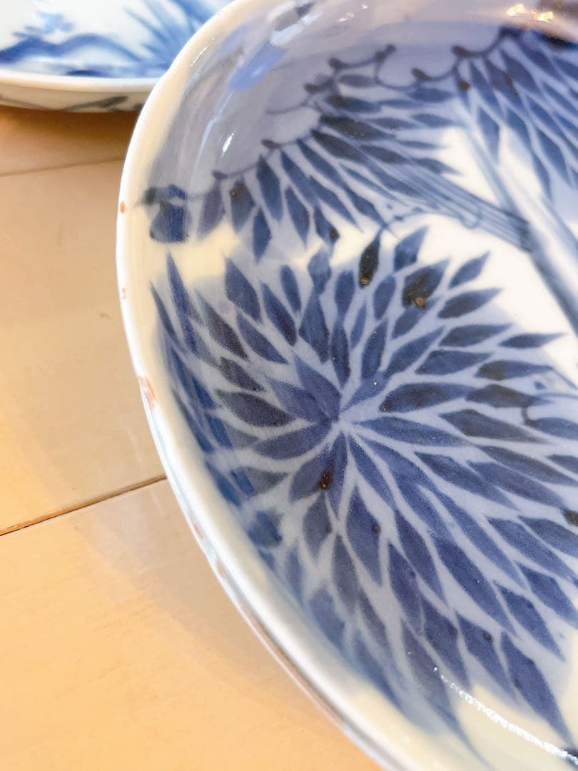 稀少 古伊万里 染付 竹文様 中皿 5客セット 江戸時代後期 手描き 骨董品