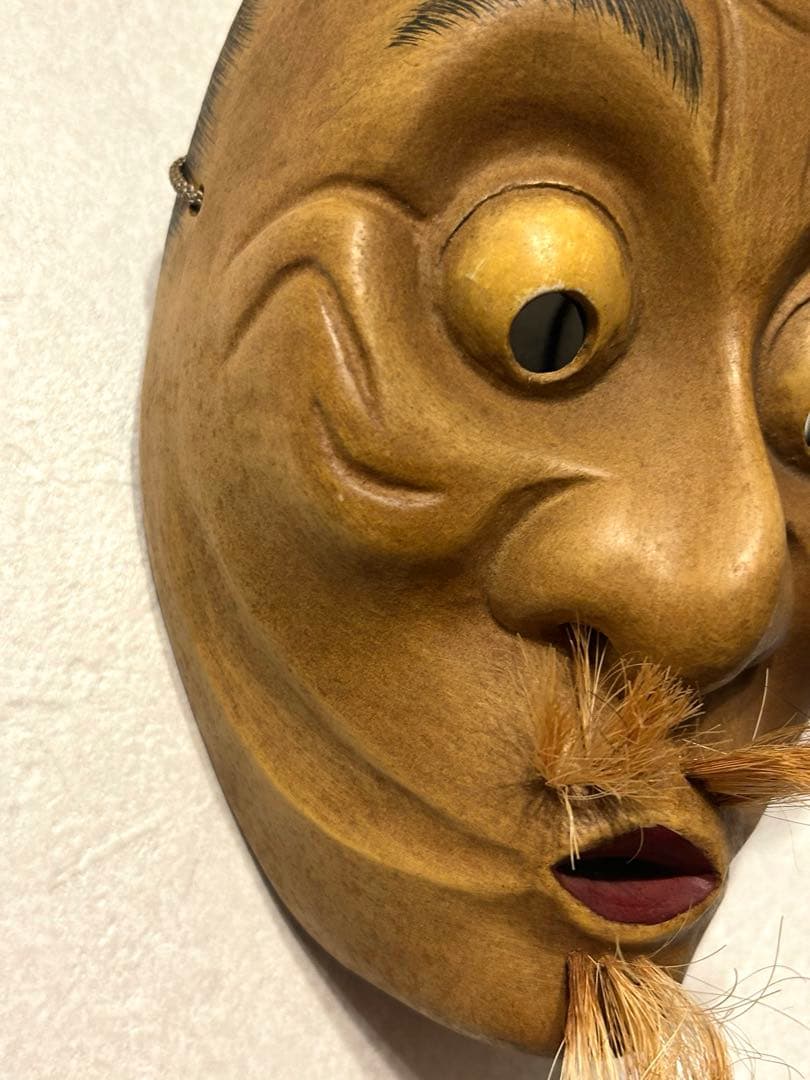 狂言面 空吹 うそぶき 木彫り面
