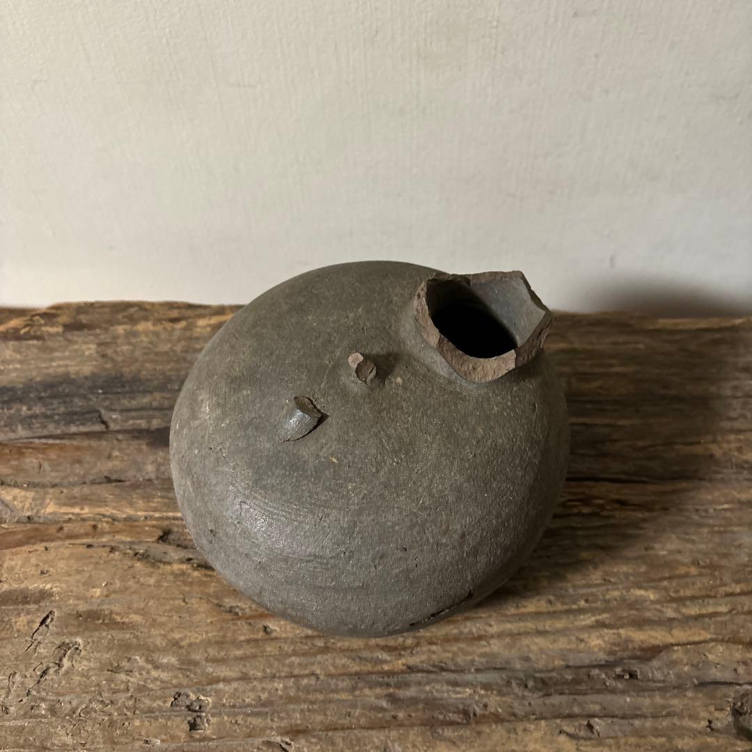 須恵器 平瓶 古美術 残欠骨董　古道具 アンティーク 酒器 花器　土器　検:李朝