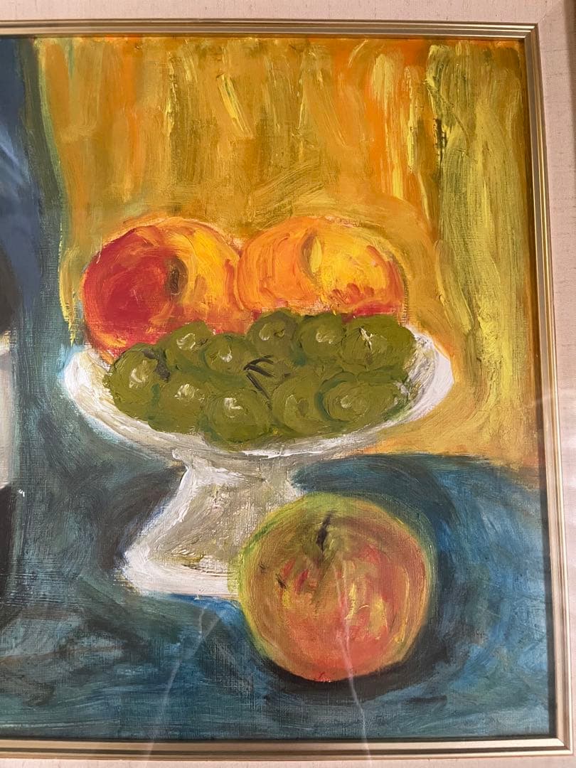 H. Okumura 油彩画 果物とワイン