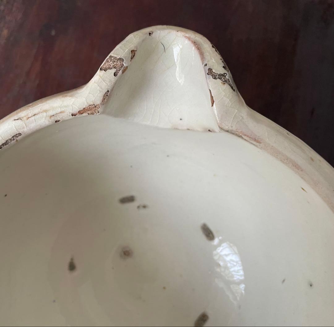 時代　平清水 白釉片口　鉢　陶器　酒器　民藝　骨董　花器　アンティーク