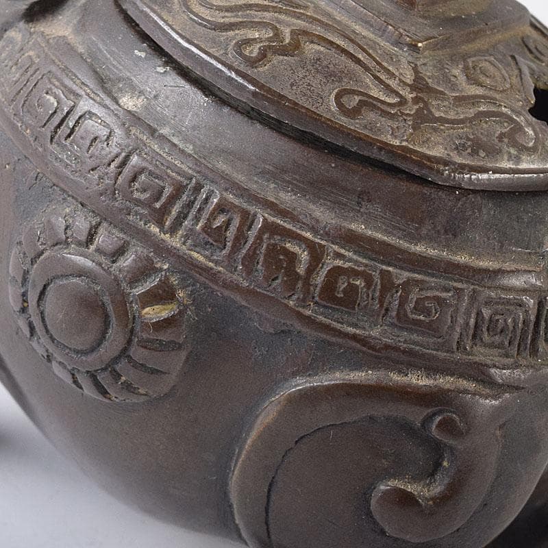 中国　古銅　唐銅　神獣五重塔　香炉　M　R8731