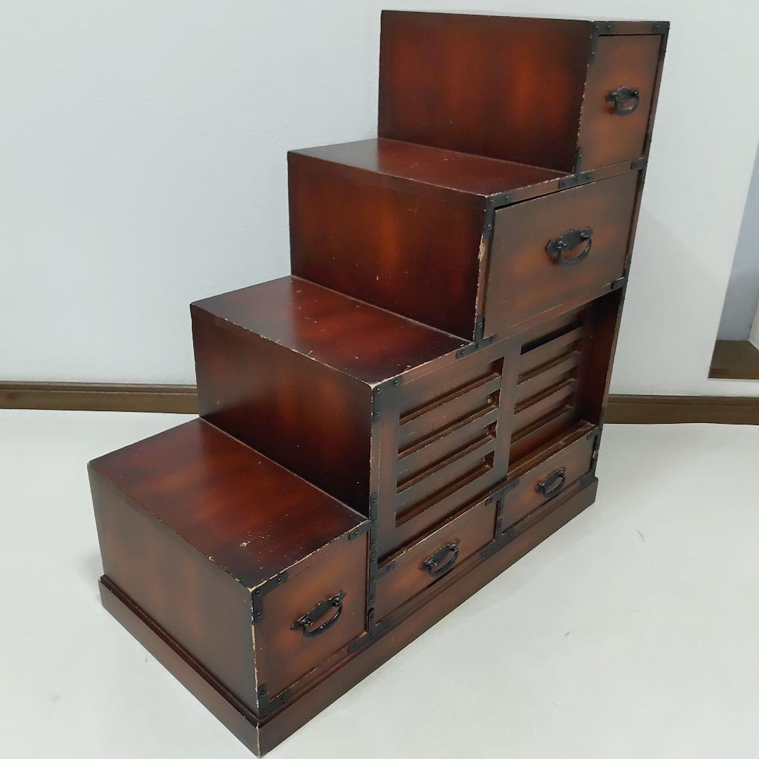 レトロ調 階段タンス 和風 民芸家具 小物収納　左下り