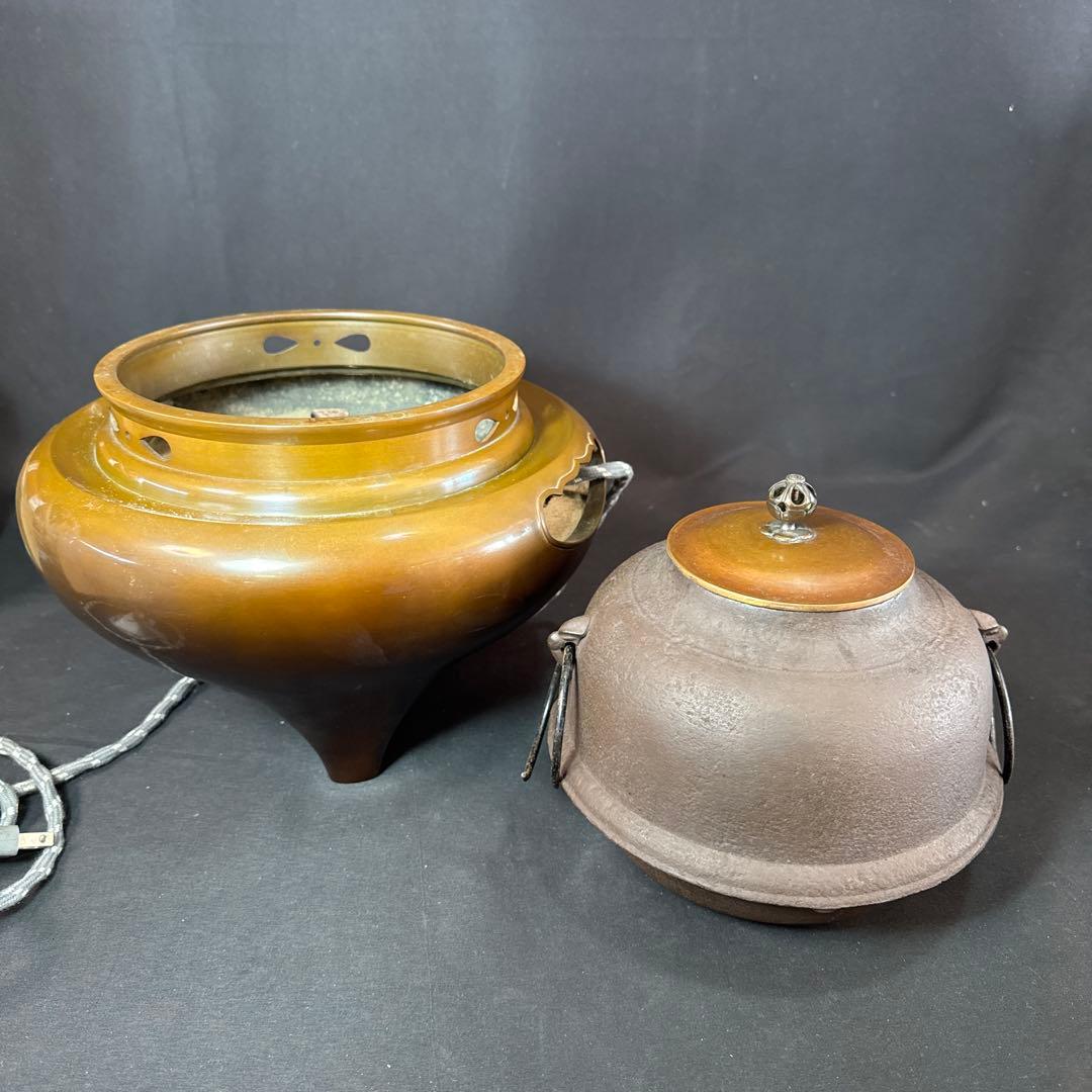 H27 送料無料　唐銅　朝鮮釜　茶釜　茶室　茶道具　木箱　電熱器　畠春齋　風炉
