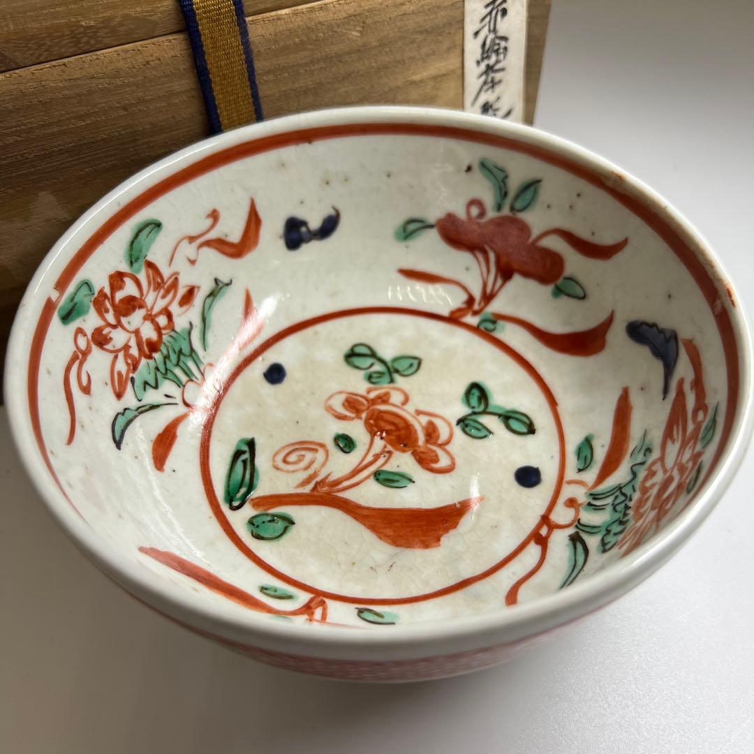 中国明時代　呉州赤絵茶碗　木箱付　口径13.5㎝　東Y7-0709⭐︎2Fタトコ