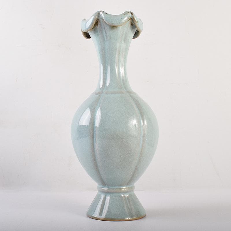 中国　釣窯　粉青　花口瓶　高さ約30㎝　V　R7720B