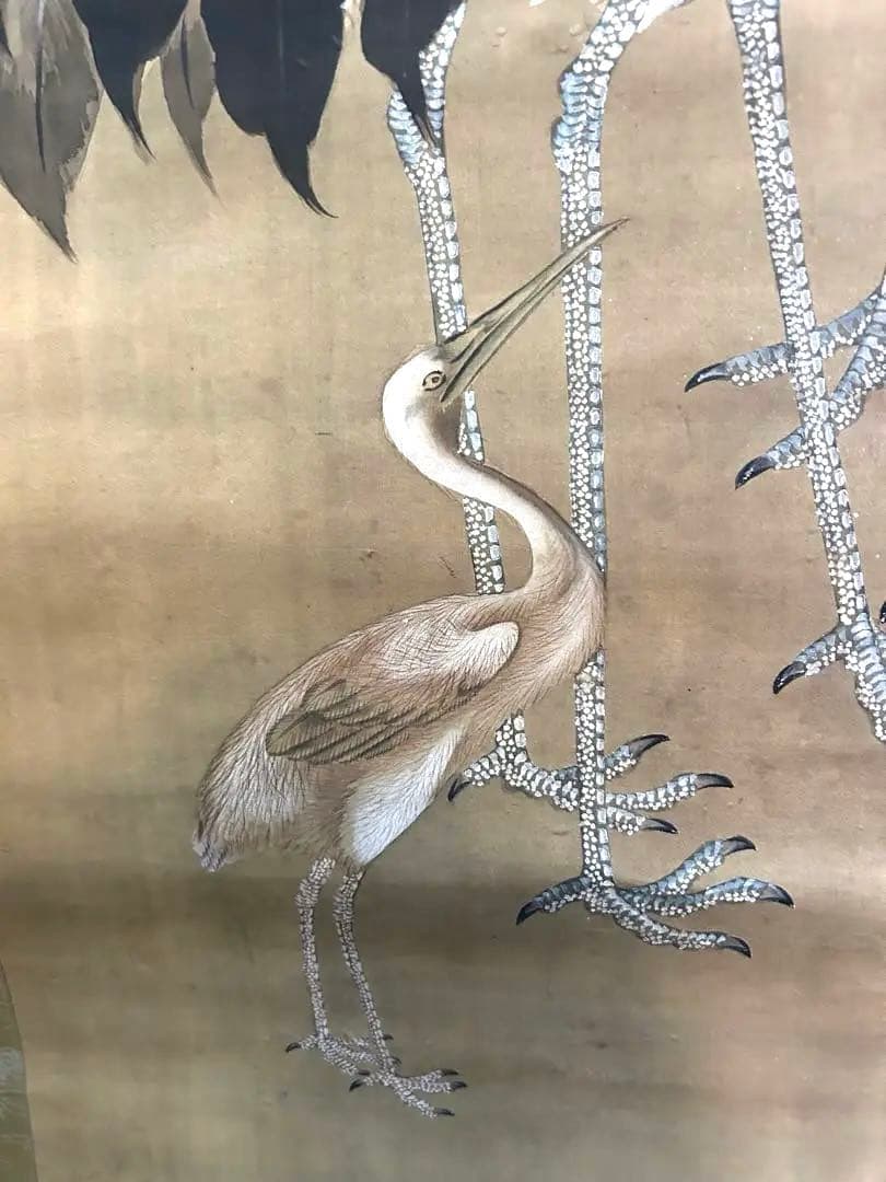 蔵出品 【模写】 ◆松鶴図』 花鳥画 掛軸掛軸•書道•鶴図•肉筆保証•整理品