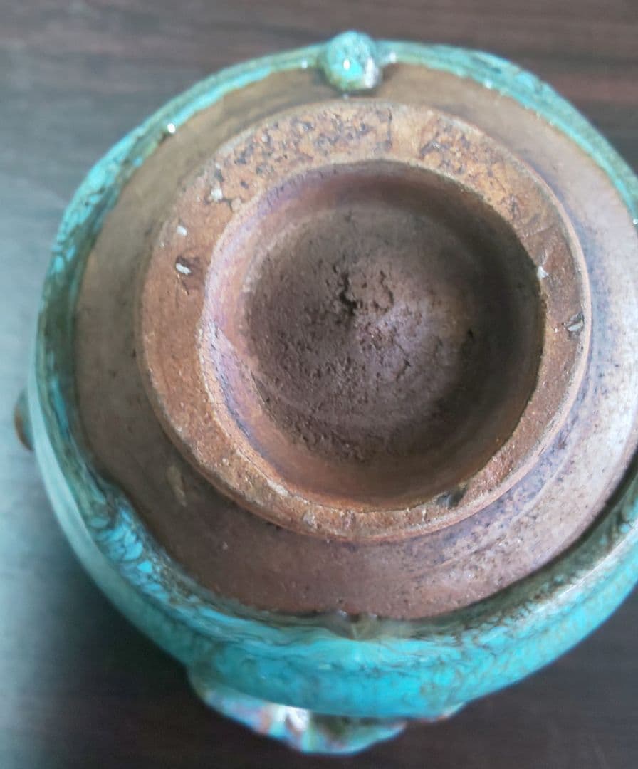 中国南宋時代 緑釉陶器 澱青釉紫紅斑 双耳香炉