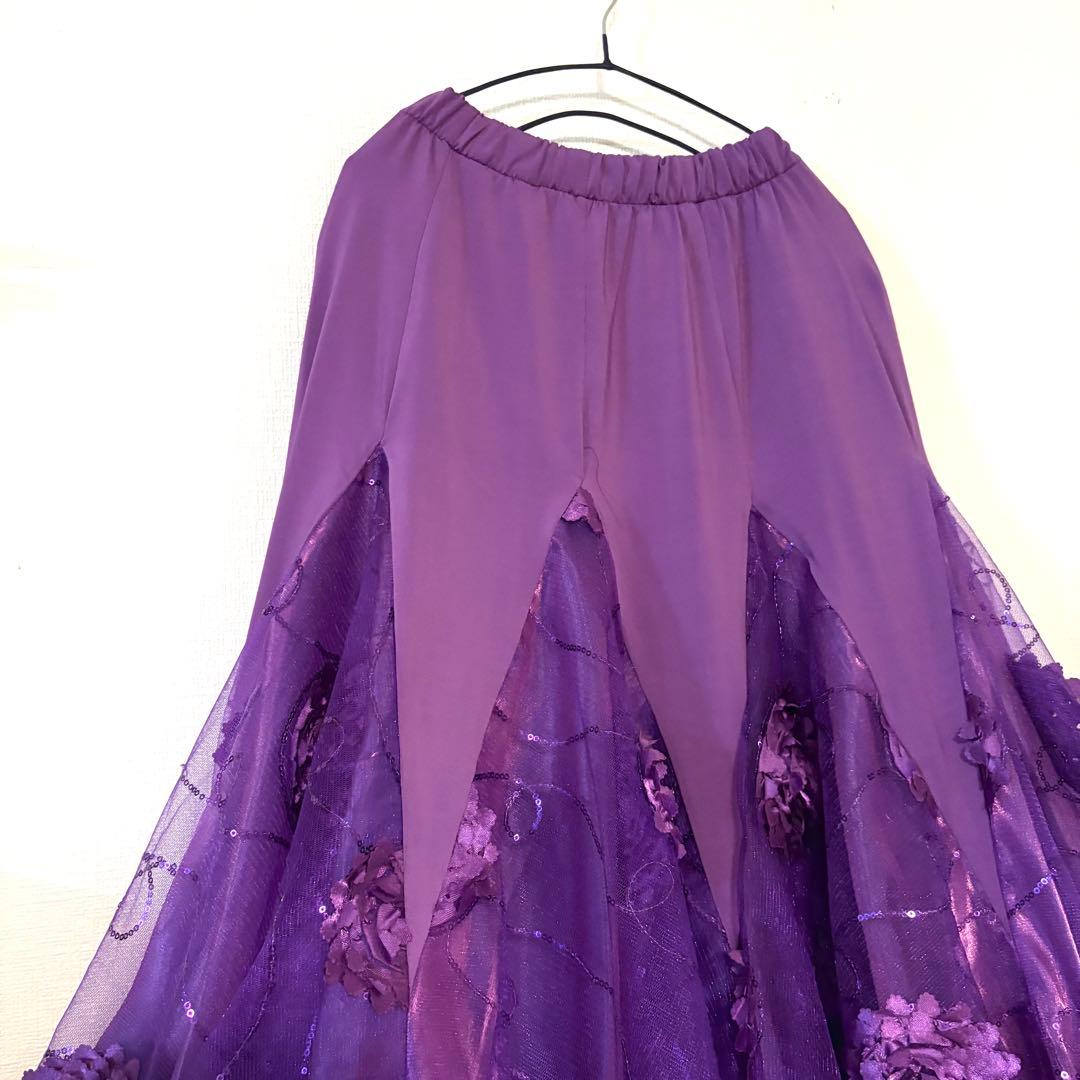 社交ダンス スカート 衣装 紫 パープル ドレス