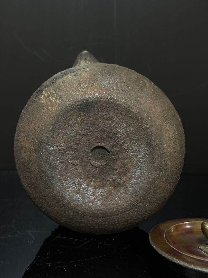 龍文堂 安之介 造 道安形 提手銀象嵌 斑紫銅蓋 鉄瓶 共箱付 茶道具