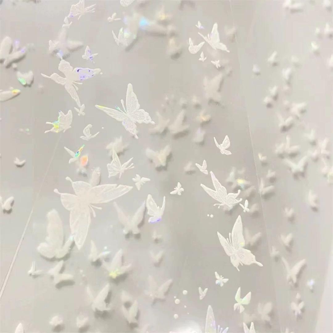 【9490】海外　マステ　5m巻　貝殻光マスキングテープ　白　蝶々　装飾系