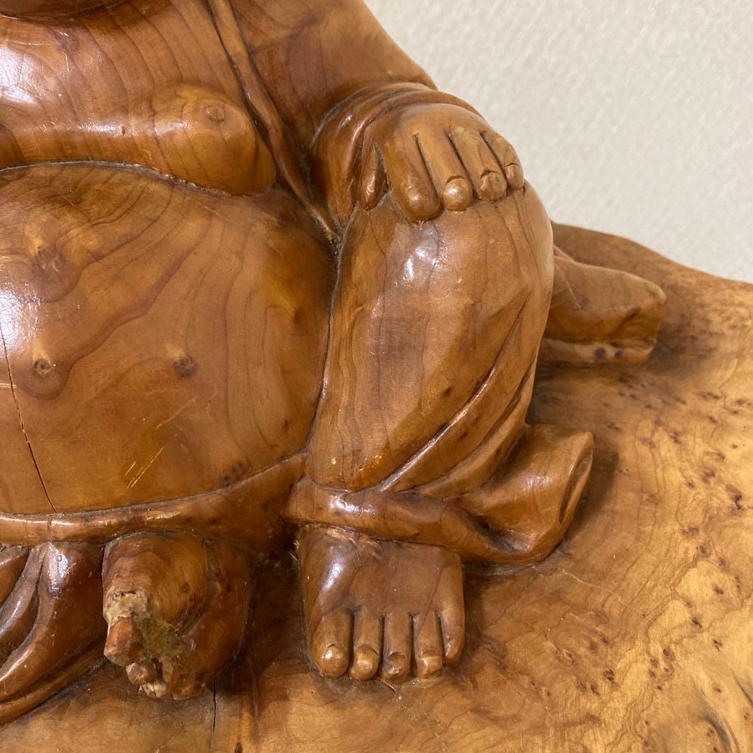 大型　天然木　木彫り　七福神　布袋様　中国美術　置物〈検 オブジェ　 仏像　瘤木