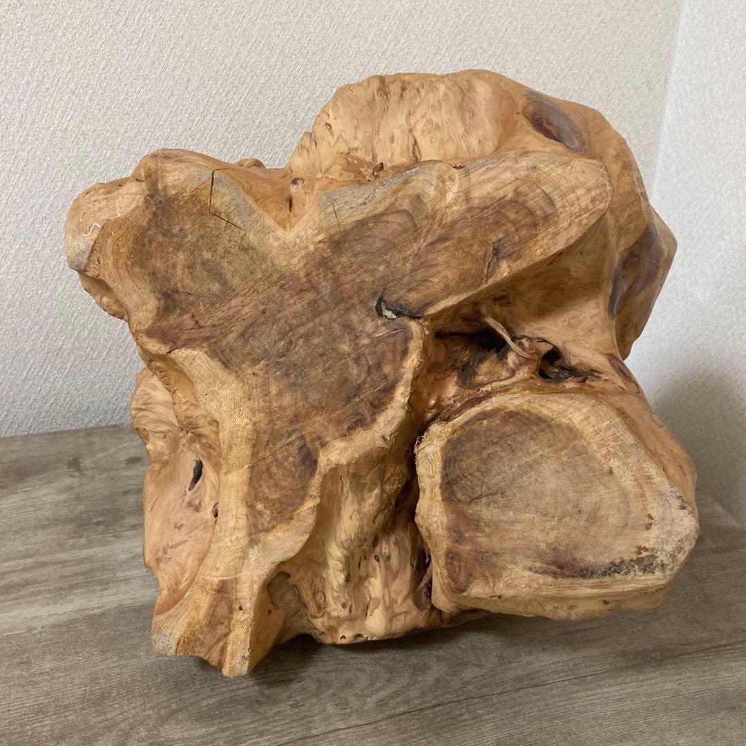 大型　天然木　木彫り　七福神　布袋様　中国美術　置物〈検 オブジェ　 仏像　瘤木