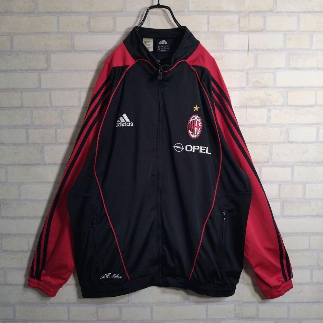 アディダス★00s ACミラン 刺繍ロゴ セットアップ 上下 黒 2XL 訳あり