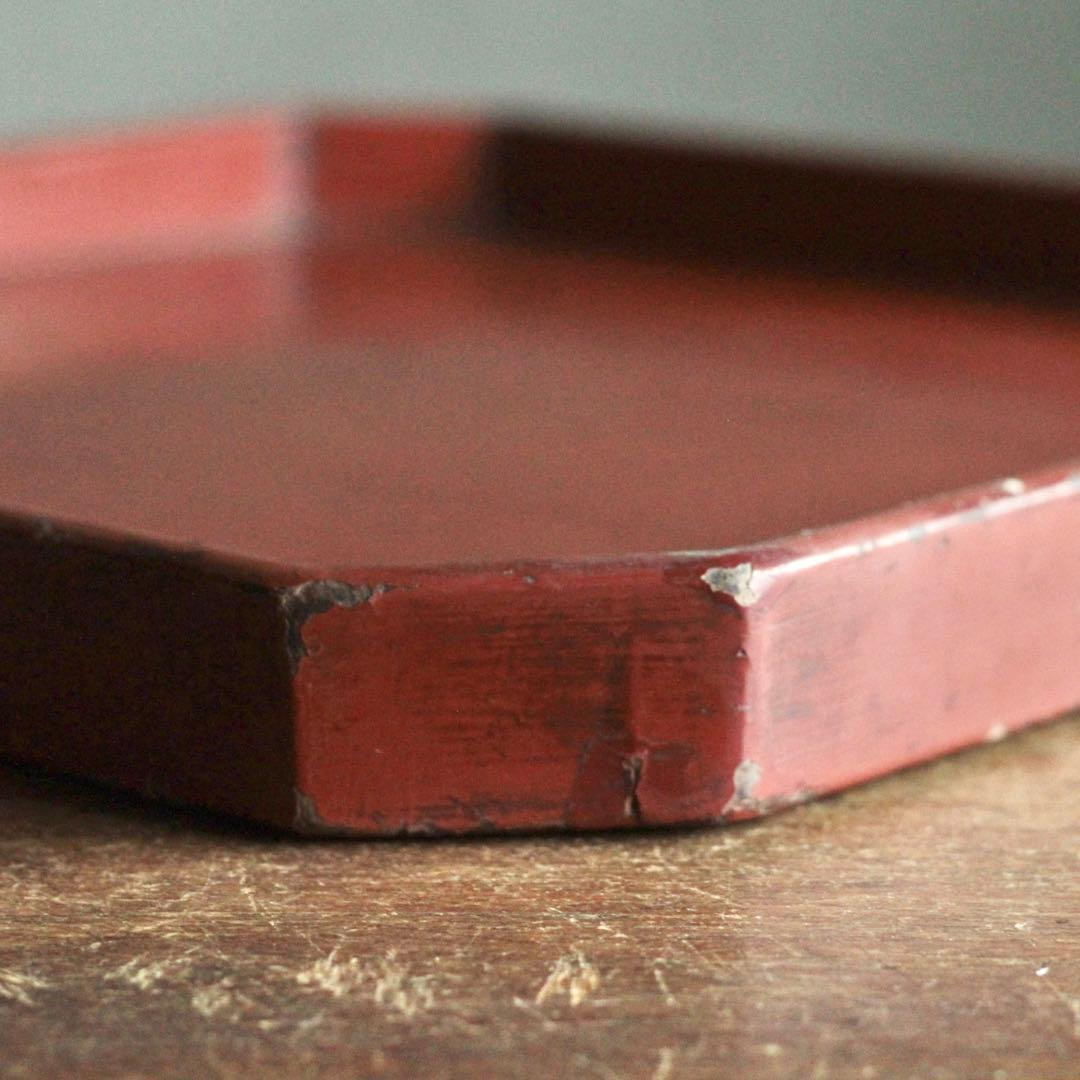 隅切 折敷 朱塗り 盆 古美術 古道具 アンティーク 盆 折敷盆