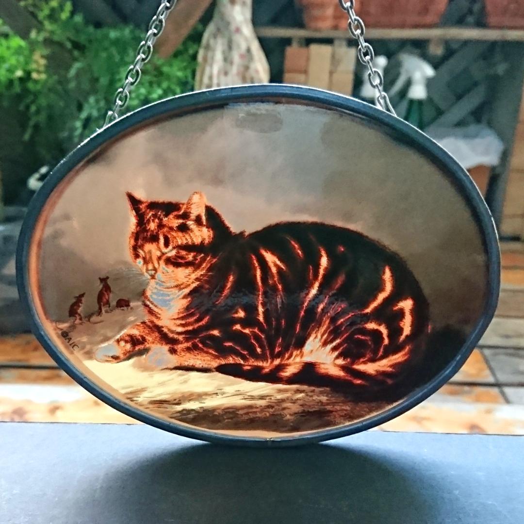 アメリカ ステンドグラス Cat 猫シカゴ美術館グラスマスターズ社にゃんこ