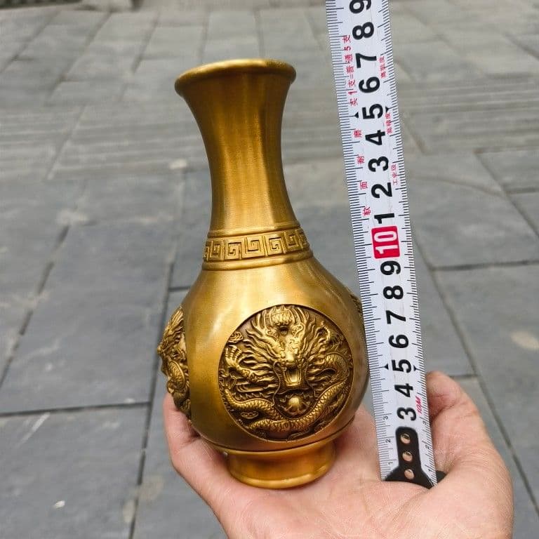銅器 浮彫龍花瓶 銅花瓶 仏堂花瓶 事務室 応接間 工芸品 置物