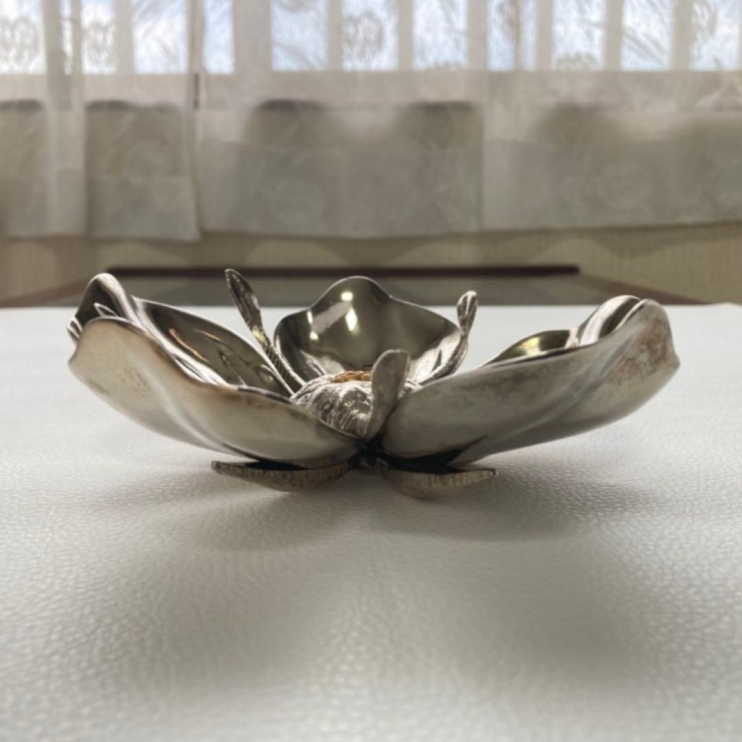 花びら トレイ プレート 小物置き 灰皿 置物 金属 銀色 レトロ ヴィンテージ