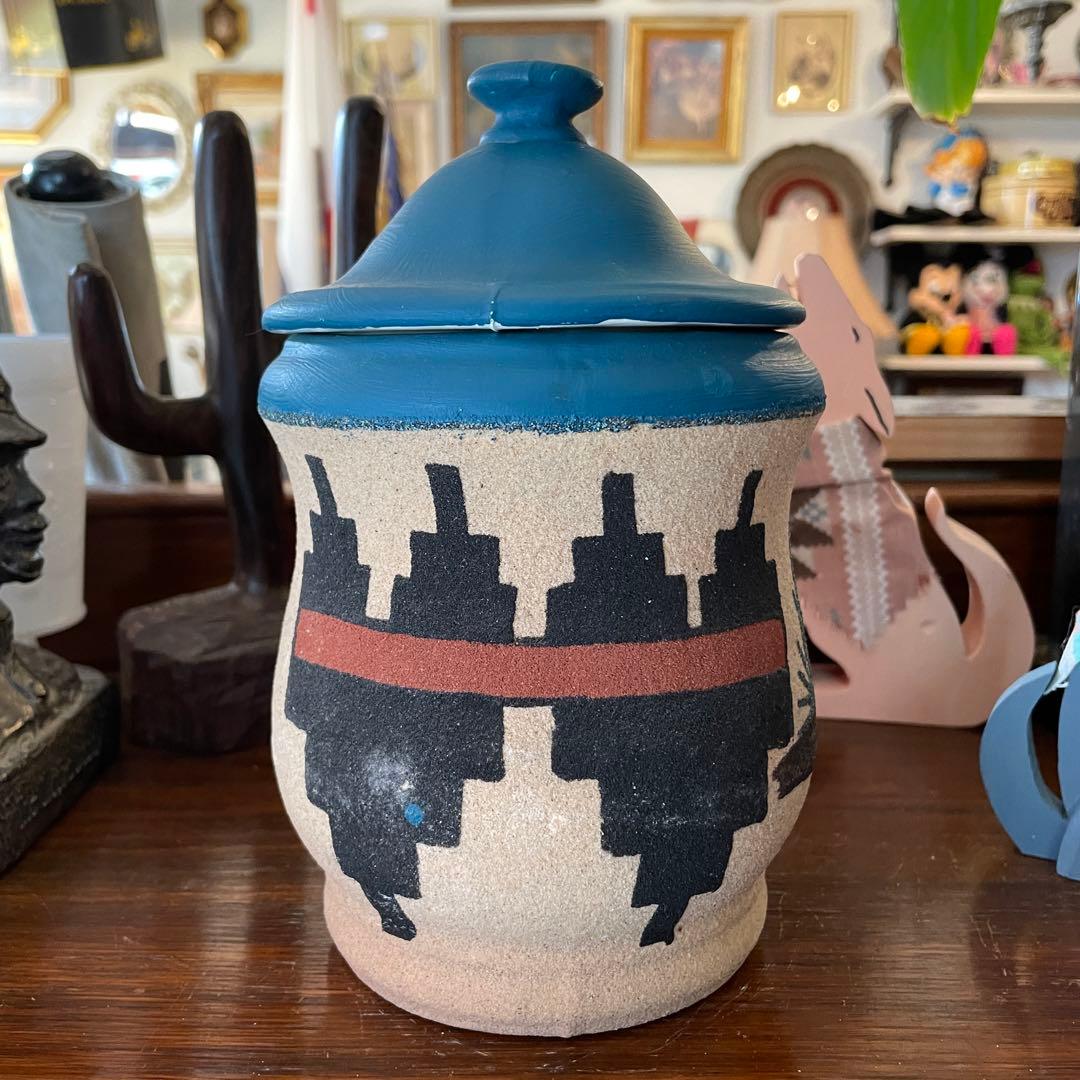 70s アリゾナ州アンティーク　サンドペイント砂絵容器　ネイティブアメリカン雑貨