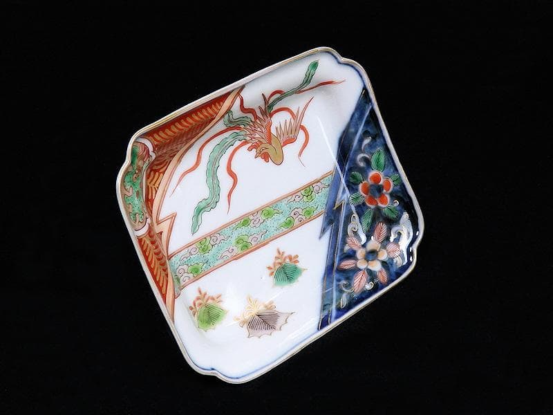 古伊万里　金襴手　桐に鳳凰　団龍紋に花の図　長角皿　289AS-BQs