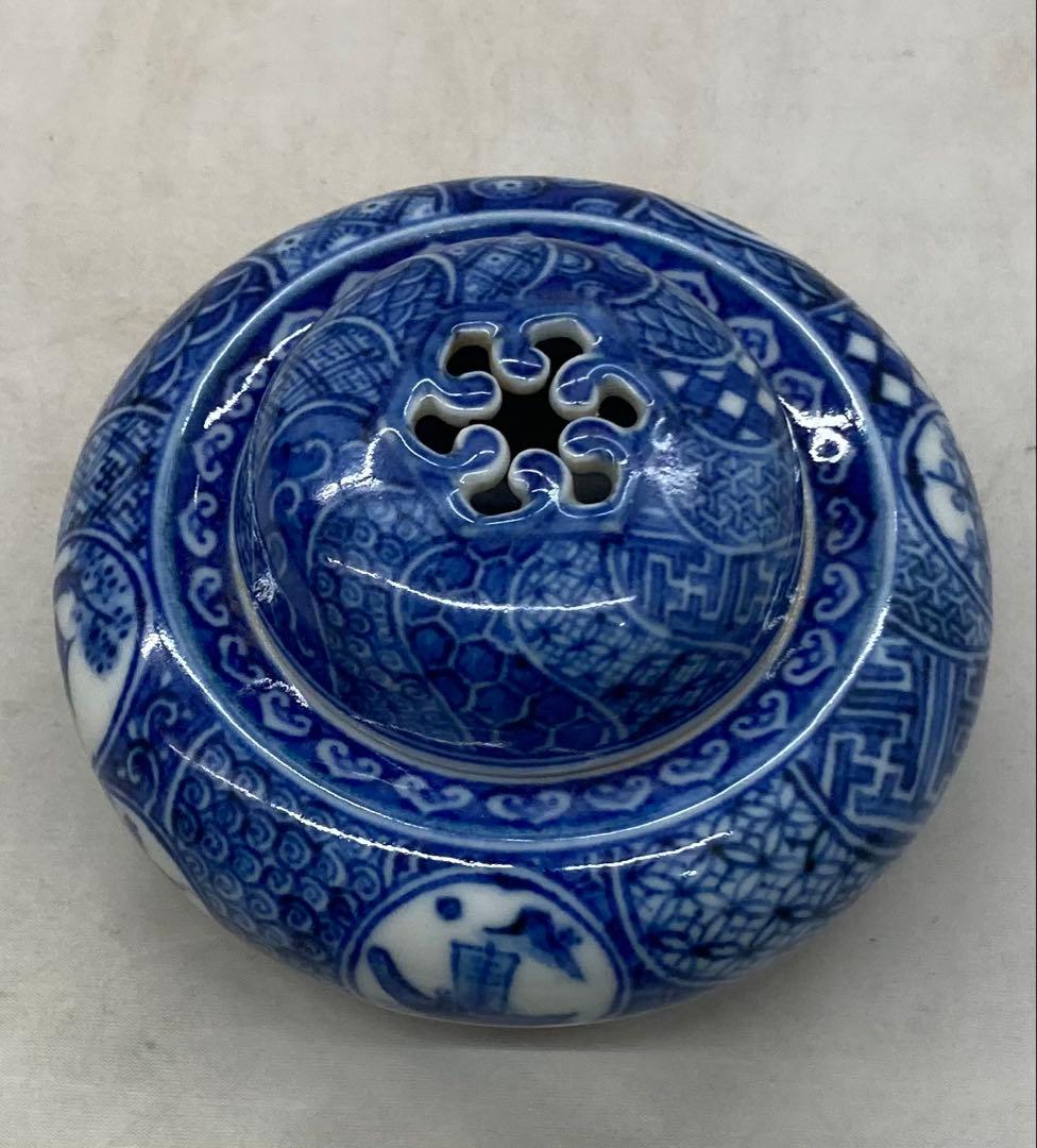 B504s「染付捻紋に松竹梅図 香炉」嶋田寿楽作　九谷焼　箱無　香道具