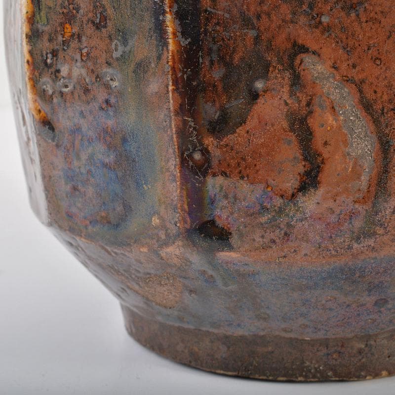 朝鮮美術　李朝　飴釉　面取壷　V　R6851