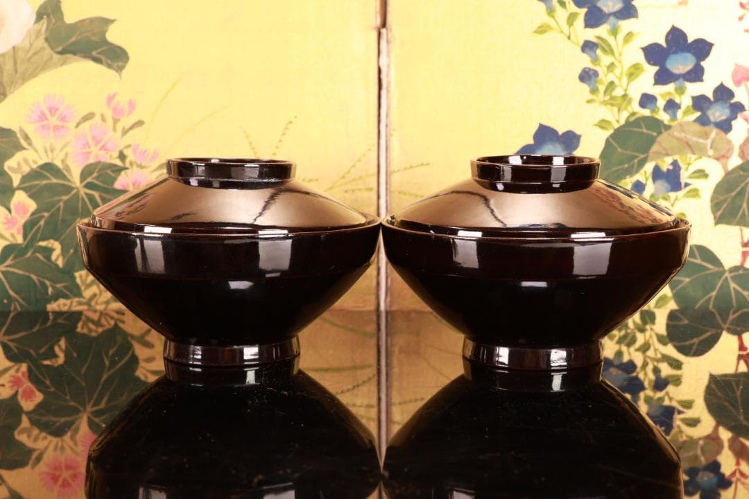 BJ022　時代輪島　雲上富士図金蒔絵　吸物椀　二客　木製　茶道具　懐石　菓子