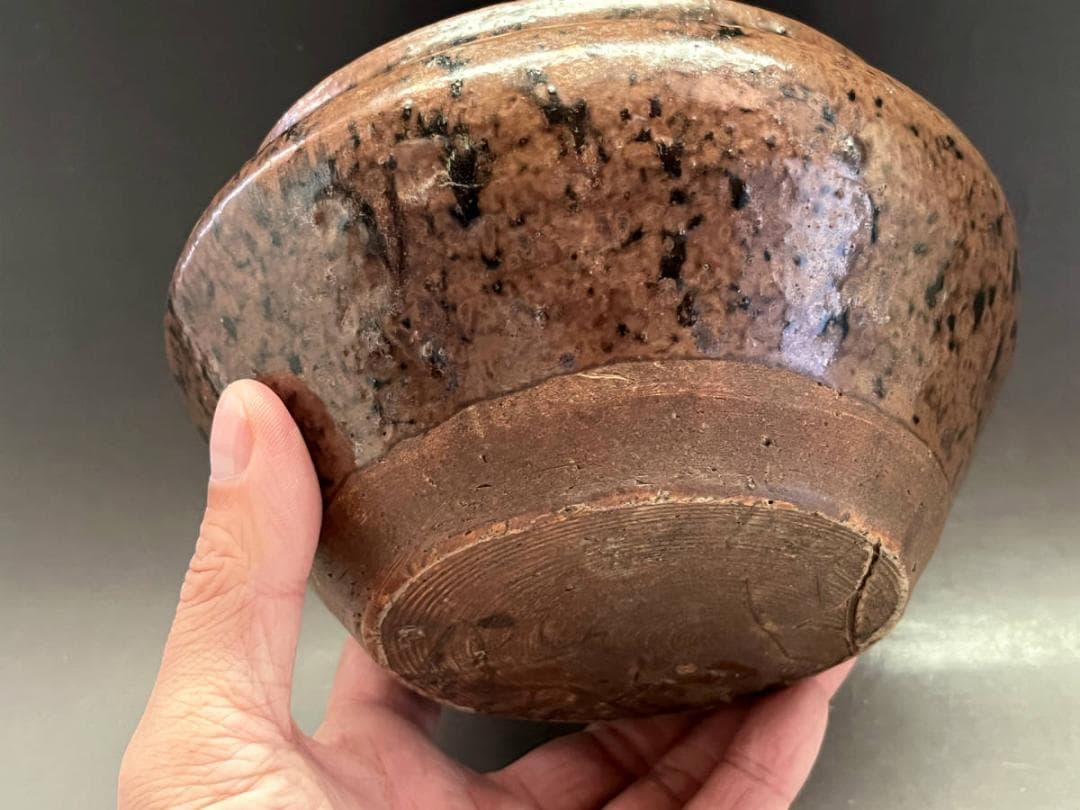 茶碗■名品！古い鉄釉建水【江戸期】糸切高台 茶釉 時代物 お茶道具 骨董品■