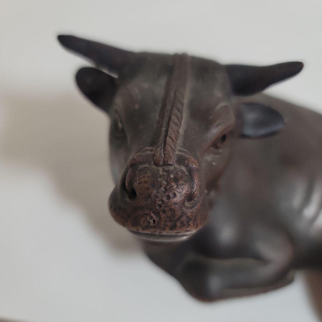 備前焼？牛の置物 ダークブラウン 約20cm
