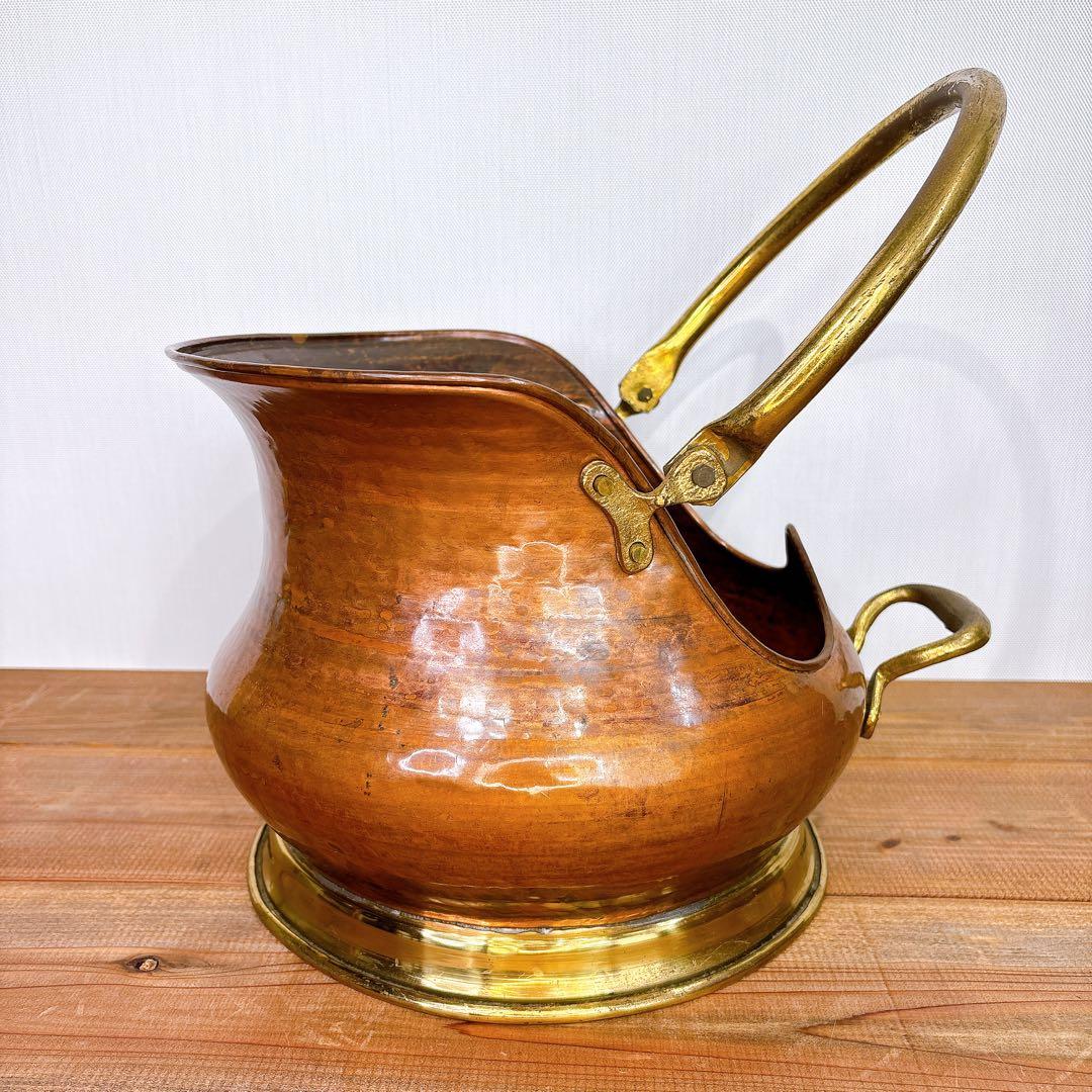 希少品 コッパーコールバケツ イタリア製 暖炉道具 石炭 炭入 ファイヤーツール