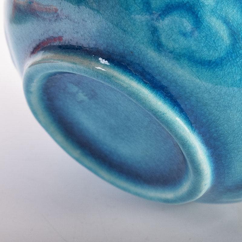 茶道具　萬古焼　加賀瑞山造　トルコ釉　荒磯魚文香合　共箱　V　7150