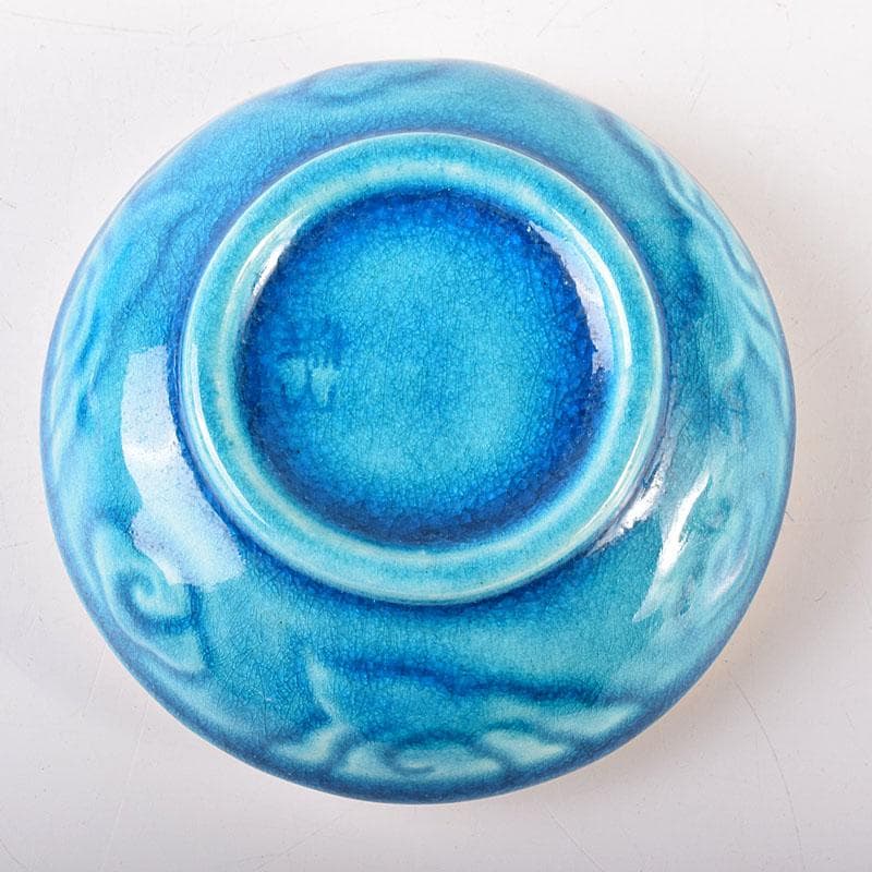 茶道具　萬古焼　加賀瑞山造　トルコ釉　荒磯魚文香合　共箱　V　7150