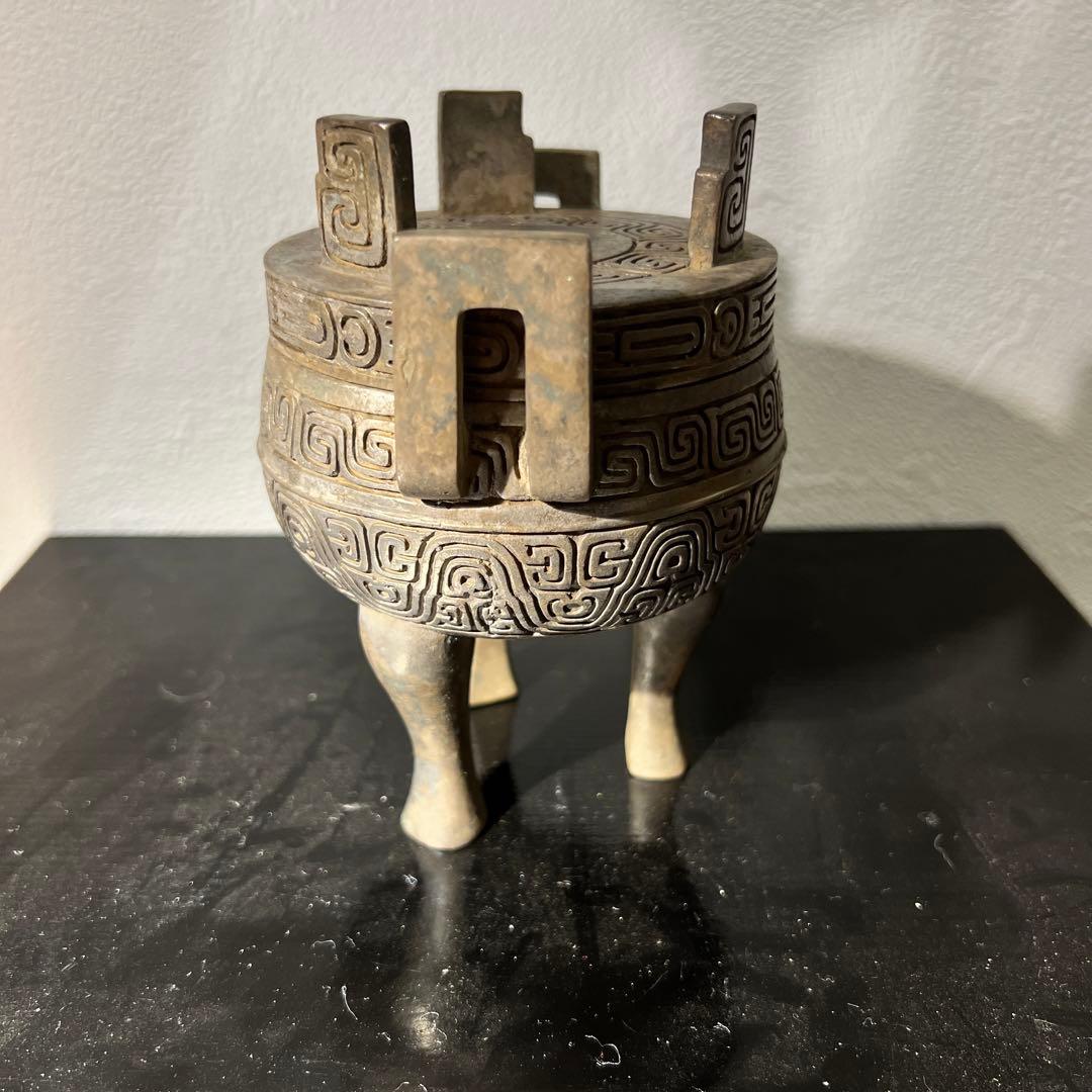 【骨董品】三足沖天耳香炉　銅製