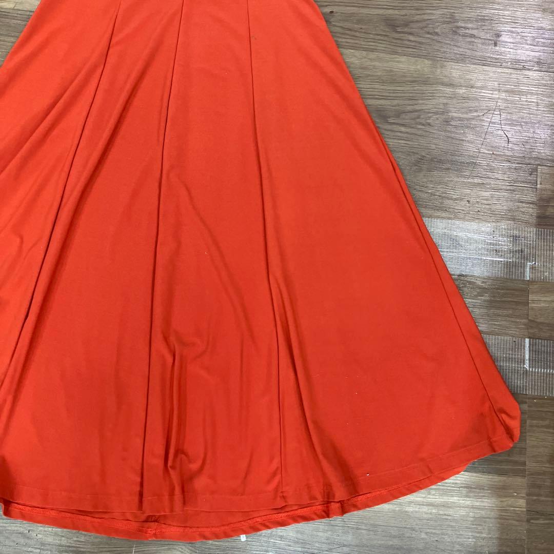 2.3 社交ダンス 舞台衣装 フレアスリーブ ロングドレス オレンジ 衣装