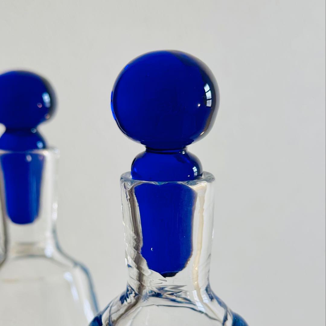 アンティーク 青と透明のガラスアート2点セット