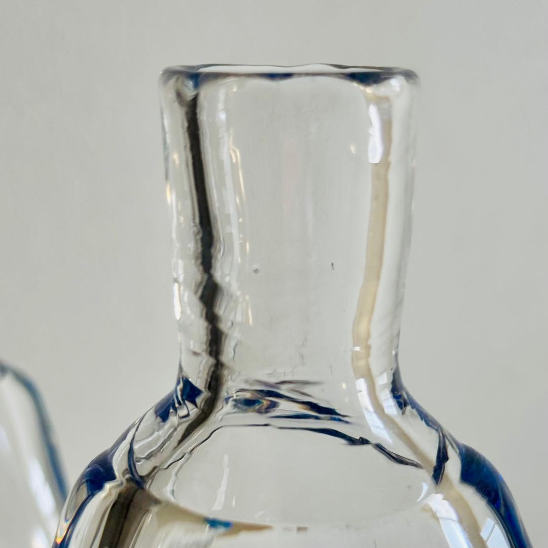 アンティーク 青と透明のガラスアート2点セット