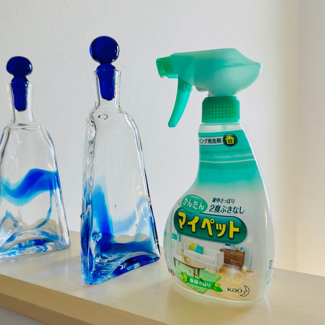 アンティーク 青と透明のガラスアート2点セット